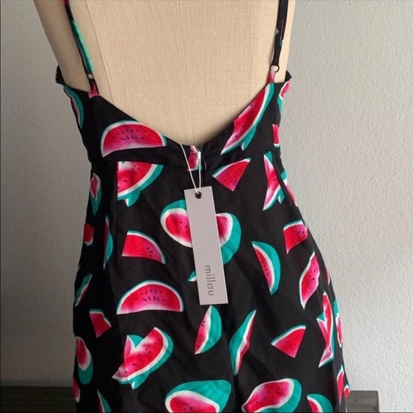 LF Millau Watermelon Pattern Romper Tank Strap Shorts Silver Metal Ring Cutouts - Picture 5 of 10